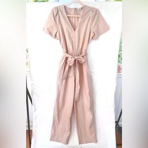 Madewell puff sleeve pink striped jumpsuit, size 4